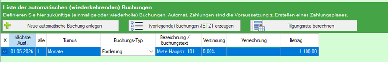 Automatische Buchung Mietforderung Liste 020