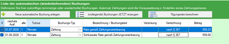 Automatische Buchung Zahlungsplan Rate Sollstellungen