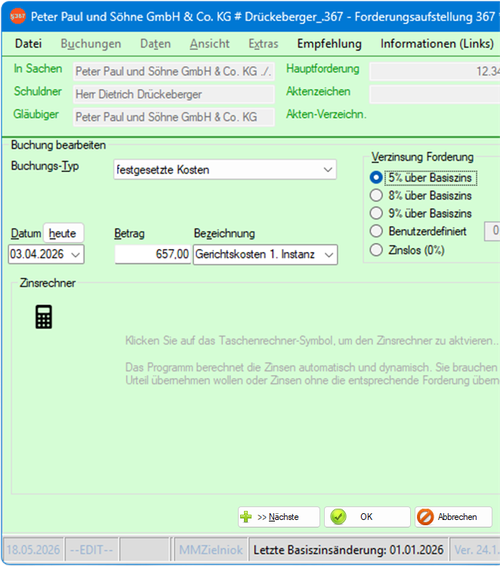 Screenshot mit Dropdown Buchungstyp