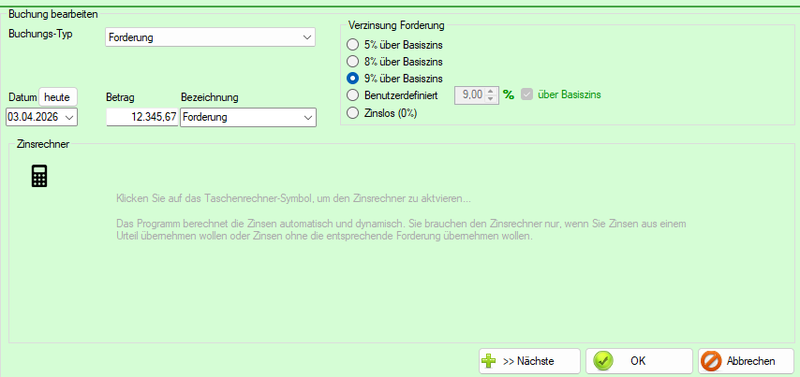 Buchungstyp Forderung Übernahme Daten