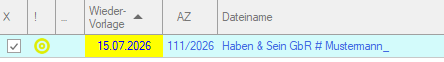 Screenshot Forderungsmanager mit markiertem Forderungskonto
