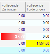 Screenshot Forderungsmanager mit den Spalten für den Betrag vorliegender Buchungen