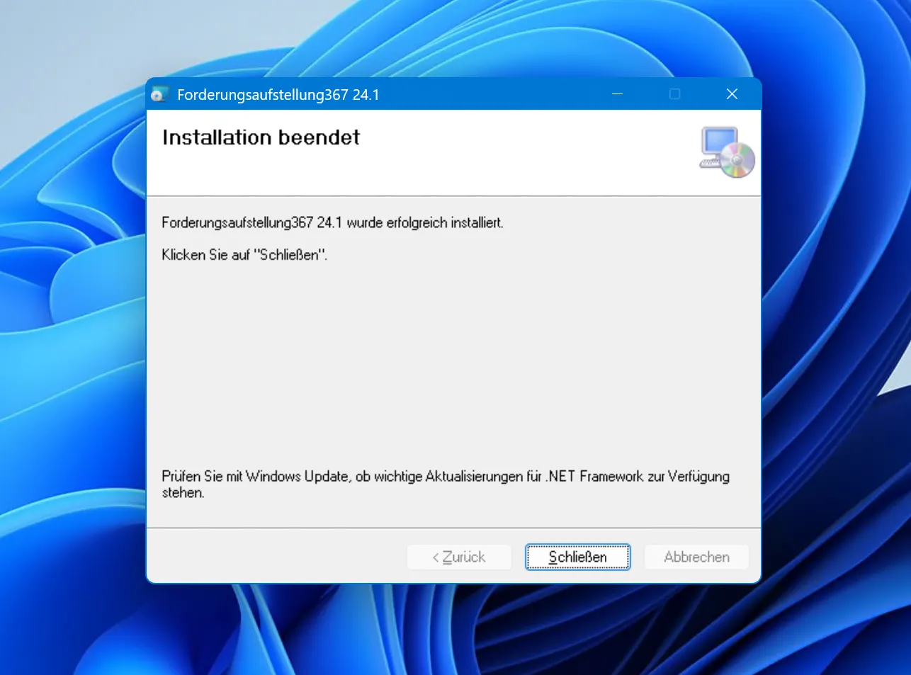 Installation erfolgreich abgeschlossen.