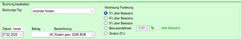 Screenshot Eingabe verzinster Kosten