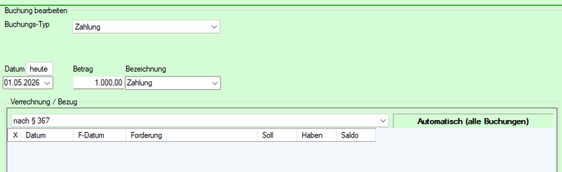 Screenshot neue Zahlung