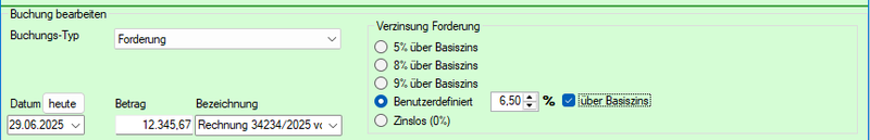 Screenshot Individuelle Zinssätze für Buchung festlegen