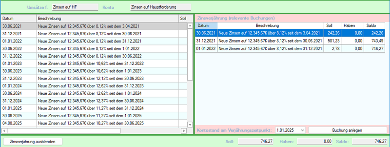Screenshot verjährte Zinsen auf Hauptforderung zum 1.1.2025